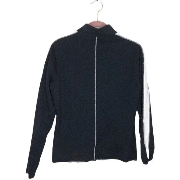 LL BEAN Athletic Pullover High Neck Quarter Zip Black White Exposed Seams Small - Picture 4 of 8